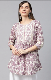 Purple Peplum Style Cotton Summer Kurti